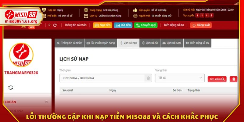 Các lỗi thường xảy ra khi nạp tiền vào Miso 88
